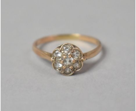 A Rose Gold and White Sapphire Late 19th/Early 20th Century Ladies Daisy Ring. (Hallmark Illegible) 2.5gms, Size T.5. 