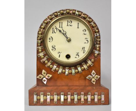 An Unusual Late 19th Century Dome Top Mantel Clock with Brass Stud and Mother Of Pearl Decoration. Working Order 