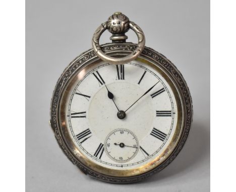 A Heavy Silver Pocket Watch Having Subsidiary Seconds Hand Indicator, Roman Numerals on a White Enamel Dial, Birmingham Hallm