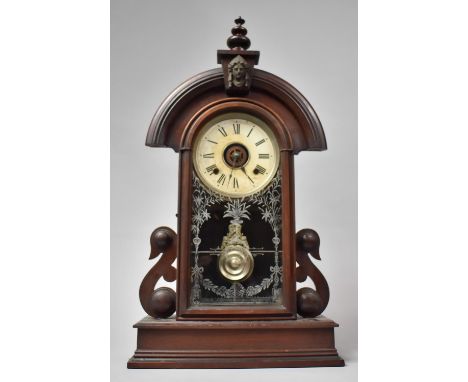 A Late Victorian/Edwardian Mahogany American Mantel Alarm Clock with Glazed Door and Arched Top, Anzonia Movement Requires a 