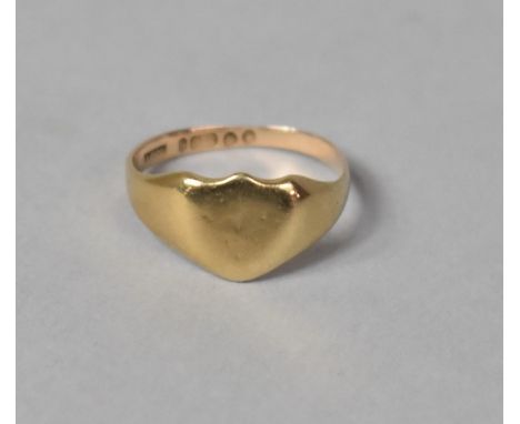 A 9ct Gold Shield Shaped Signet Ring, Size M.5 2.7gms 