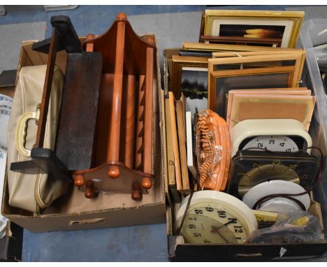 Two Boxes of Various Items to Include Magazine rack, Book Trough, Pictures and Prints, Vintage Telephone etc 