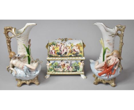 A Collection of 20th Century Continental Porcelain to Comprise Capodimonte Gilt Metal Mounted Casket Decorated in Moulded Rel