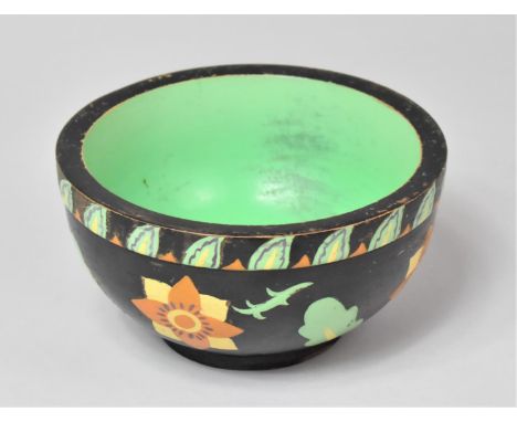 An Early 20th Arts and Crafts Painted Wooden Bowl in the Style of Omega Workshop, 20cm Wide 