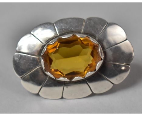 A Pretty Early 20th Century Scottish Citrine and Silver Sash Pin or Brooch, Stamped Sterling Silver. 4x2.75cms 