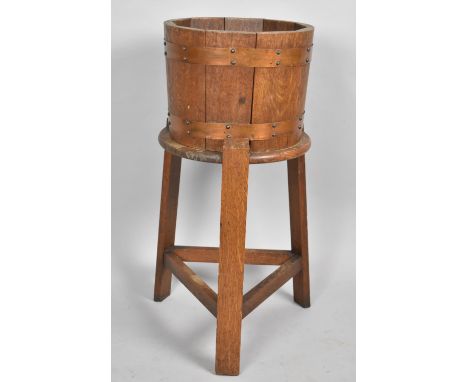 A Mid 20th Century Copper Banded Oak Planter on Tripod Stand, 33cm Diameter 