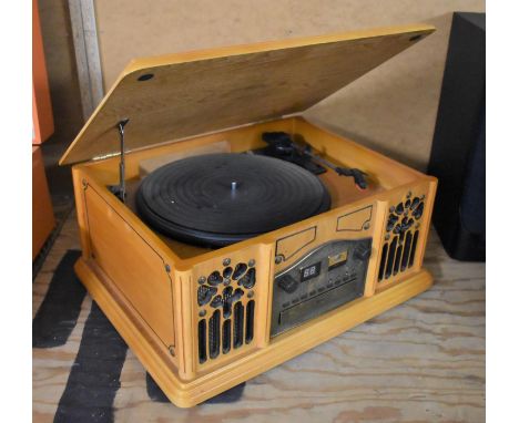 A Wooden Cased Music Centre to Include Record Player, Radio and CD, 45cm wide 