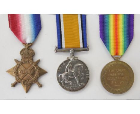 A BEDFORDSHIRE REGT TRIO. A 1914/15 Star, British War & VIctory Medals named to 17498 Pte (A.Cpl) R Howard, Bedf R. Robert Ho