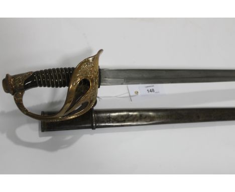 A FRENCH CAVALRY SABRE 1898. A French 1898 dated officers cavalry sabre, with ornate pierced basket guard. The clean straight