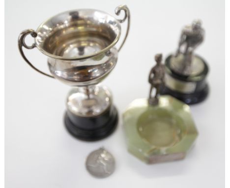 PLATED MILITARY SILVERWARE. Including a 1942 H M S Cabot bowling trophy, on a plinth. Engraved Payr Lt K H Stevens, 4. 1/2" h