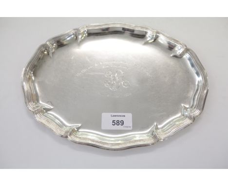 A GERMAN SILVER SALVER 1938. Engraved with Die Offiziere des Beurlaublenstandes des W B K Siegen 1 R 57, zum 8 Marz 1938. Mar