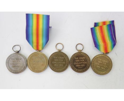 GT WAR VICTORY MEDALS. (5) 1. Named to 25564 Pte S Burkey L'Pool R. Samuel Burkey was commissioned from the Liverpool Regt in