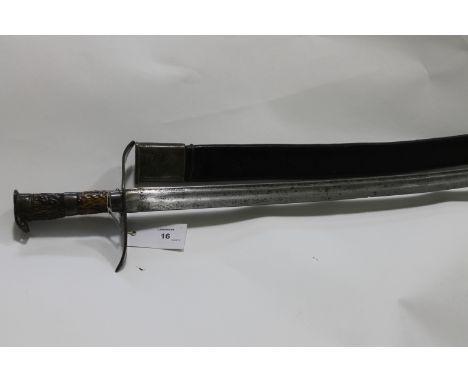 A SIDEARM. A hanger or side-arm with steel and horn grip and pommel. The crossguard of plain form, the 25" blade possibly fro