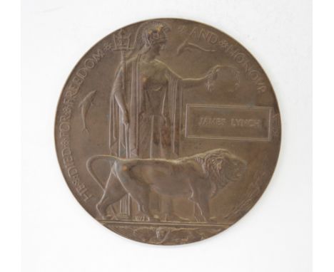 A MEMORIAL PLAQUE NAMED TO JAMES LYNCH. Of which there are 37 possible recipients, including soldiers in the R Dublin Fusilie