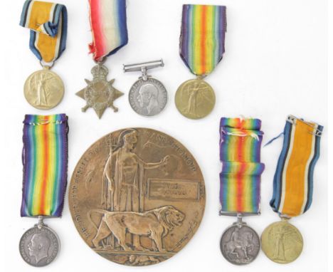 THREE NORFOLK FAMILY BROTHERS GROUPS/PLAQUE. A 1914/15 Star, British War & Victory Medals named to 17191 Pte A Saunders Norf 