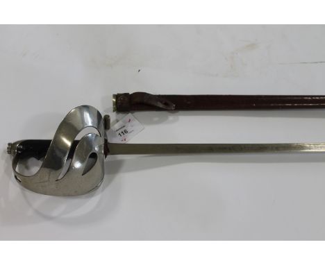 A 19thC ITALIAN CAVALRY SWORD & SCABBARD. An officers sword with light pattern pipe-back blade, bearing an 1880 period Italia