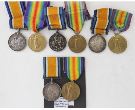 FOUR GT WAR PAIRS. HERTS-LEICS-MONMOUTH & K S L I. Four Gt War British War & Victory Medals named to, 1. 5945 Pte W A Saunder