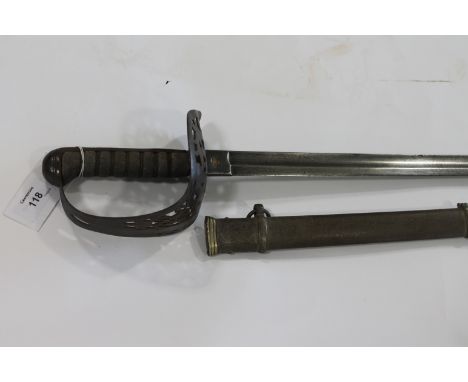 AN OFFICERS SWORD & SCABBARD. A 3rd Hussars marked officers sword with 33.1/2" VR cypher blade, having been sharpened for act