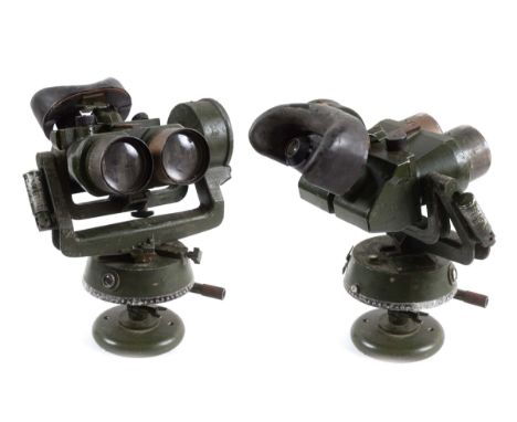 CAPTURED WW11 GERMAN 10 x 80 FLAK BINOCULARS & MOUNTS. In their wooden box with a green finish, German Flak Binoculars used b