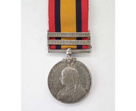 A NAVAL BRIGADE TWO BAR QSA TO R PACEY HMS TERRIBLE. A Queens South Africa Medal with two bars, Tugela Heights and Relief of 
