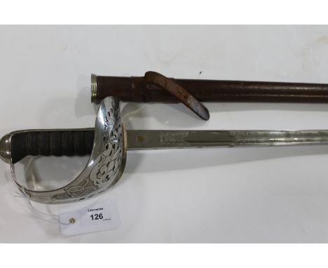AN OFFICERS SWORD. An 1897 pattern Infantry Officers Sword, with Hobsob & Sons on the very clean 33" blade. George V1 cypher 
