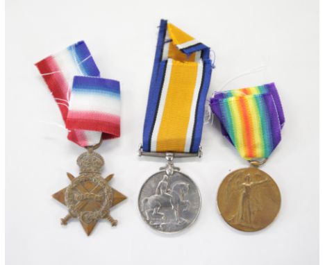 A WELSH REGIMENT CASUALTY TRIO. A 1914/15 Star, British War & Victory Medals named to 38402 Pte A G Hatter Welsh R. Albert G 