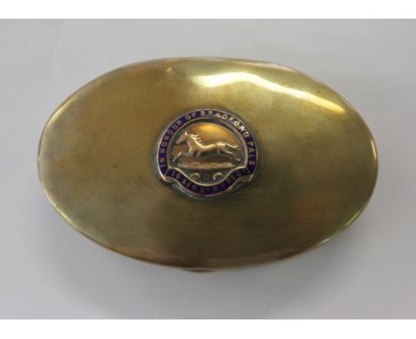 A BRADFORD PALS SNUFFBOX. A brass made Snuffbox of oval form, with hinged lid inset with enamel badge. In Honour of Bradford 