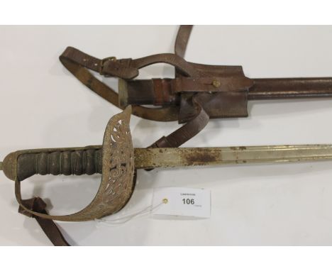 A GEORGE V OFFICERS SWORD. A GV 1897 Pattern Officers Sword, complete with field scabbard and frog. The blade and hilt are bo