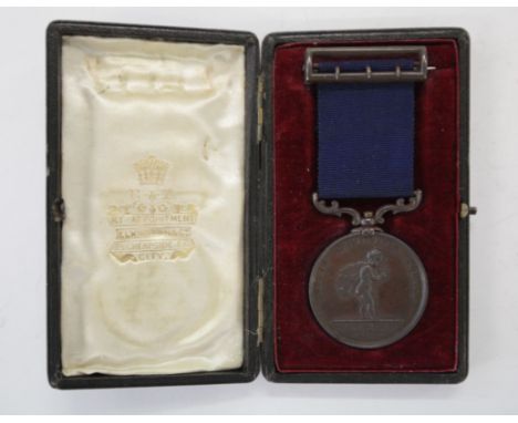 A ROYAL HUMANE SOCIETY MEDAL. Named to Ernest M Toppin 30th July 1903. His Citation Details are 'On the 30th July 1903, Frede