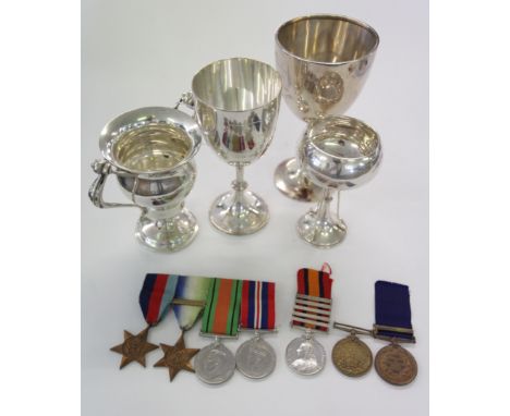 FRANKS FAMILY MEDALS AND PRIZE CUPS etc. Including 1887 Metropolitan Police Medal named to PC J Franks 5th Division. An Edwar