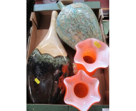 Two boxes of china and glass, to include flagons, glass vases, tea caddy etc