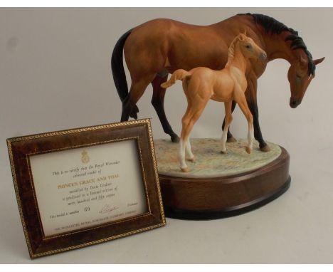 A Royal Worcester limited edition model, Prince's Grace and Foal, with plinth and certificate