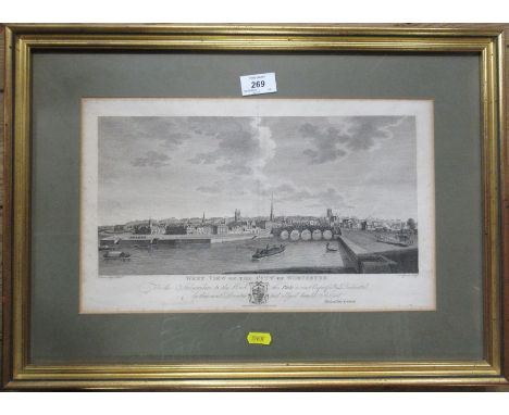 Valentine Green, black and white engraving, West View of the City of Worcester, 9.25ins x 15ins