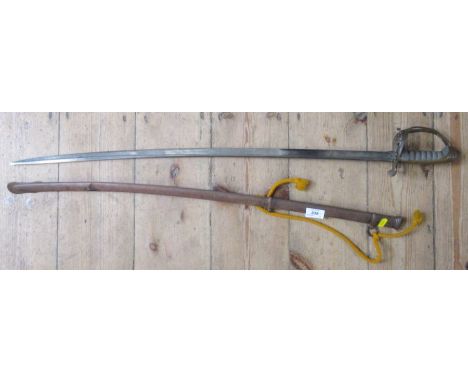 A sword, with curved blade and scabbard, blade length excluding handle 32ins - On first inspection the blades appears to have