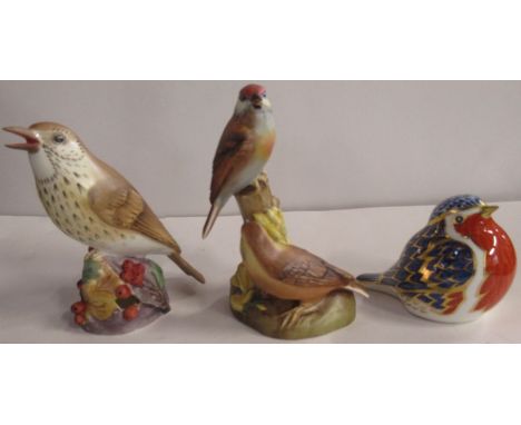 A Royal Worcester double bird model, Linnets, together with a Royal Worcester bird model, Thrush and a Royal Crown Derby Imar