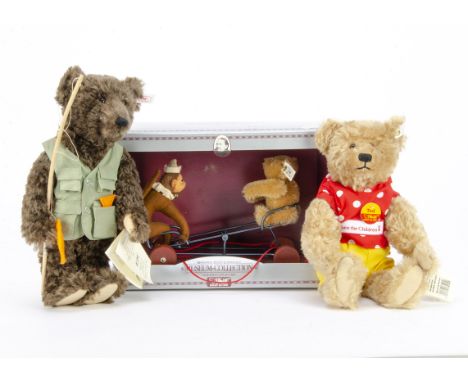 Steiff limited editions and books: Save the Children Ted, 1282 of 3000 with tag certificate, 1998; Fisherman Bear, 336 of 100