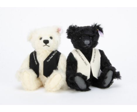 Two Steiff Club Event Teddy Bears,  for The Real McCoy, white 2002, 872 for the year and black 2003, 1539 for the year, in or