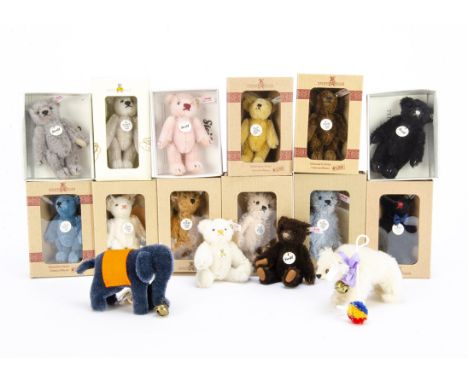 Sixteen Steiff Club Gift Teddy Bears: 1997 to 2011 and 2013, in original boxes (2008 box crushed and missing lid)