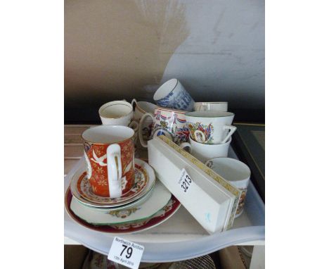 Tray of mixed comemmorative ware to include Royal Worcester, Shelley etc.