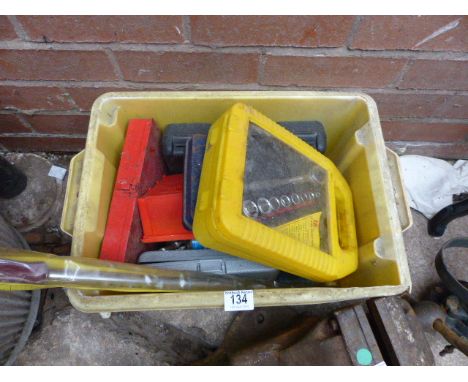 Box of mixed tools including socket set