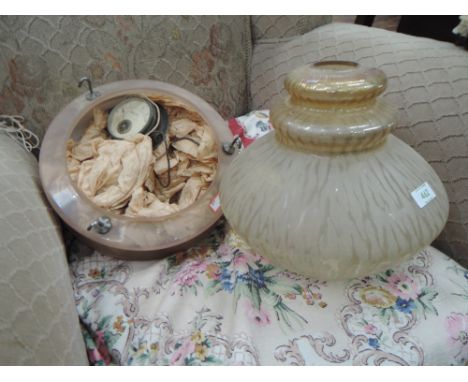 Two vintage glass light shadesCONDITION REPORT - ONE CIELING LIGHT AND LAMP SHADE SLIGHT DAMAGE 