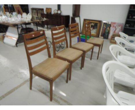 A set of 4 vintage Nathan ladder back dining chairs