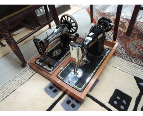 Two vintage sewing machines, Singer and PFAFF