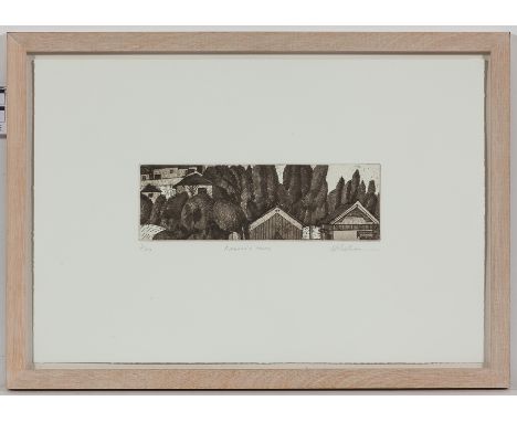 * N MATHESON
KANAKO'S HOUSE
limited edition etching, signed, titled and numbered 1/40 in pencil
8.5cm x 27.5cm
Mounted, frame
