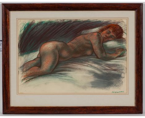 * PETER HOWSON OBE,
DONNA (ON FRONT - RED) 1988
pastel on paper, signed 
37cm x 55cm 
Mounted, framed and under glass 
label 