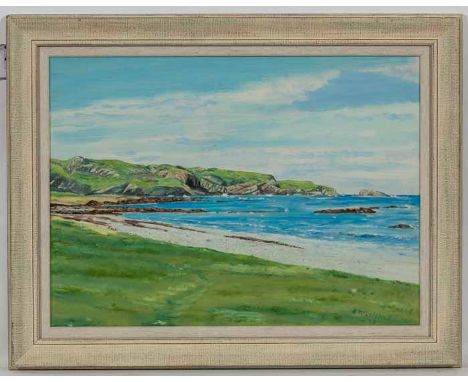R. MCLELLAND (SCOTTISH 20TH CENTURY) SPOUTING CAVE OF IONA oil on board, signed 44cm x 61cm Framed and under glass