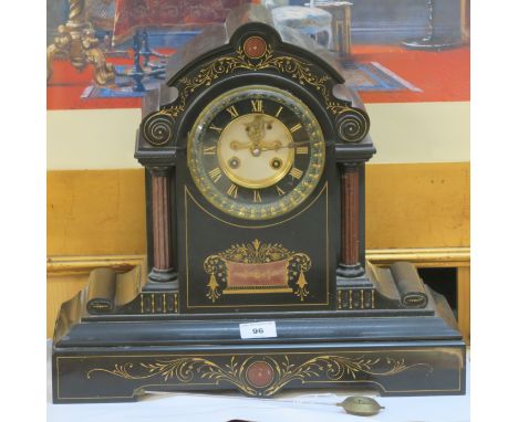 A Victorian black slate mantle clock, 40cm high Condition Report: Available upon request