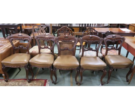 A set of five Victorian mahogany dining chairs, A Chippendale style carver and two other chairs (8) Condition Report: Availab