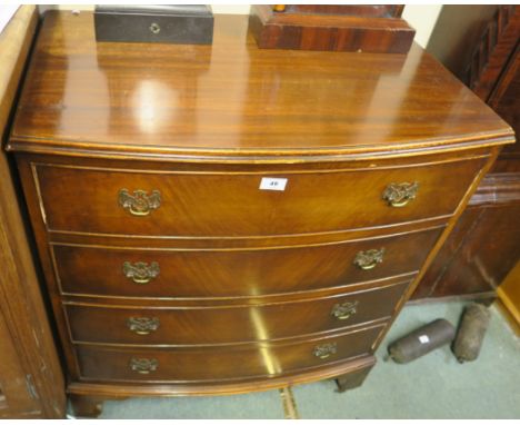 A reproduction mahogany bow front chest with four drawers on bracket feet, 86cm high x 78cm wide x 50cm deep Condition Report