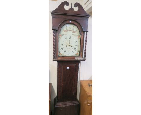 A Georgian mahogany longcase clock with floral painted face "J Scott, Paisley" 222cm high Condition Report: Available upon re